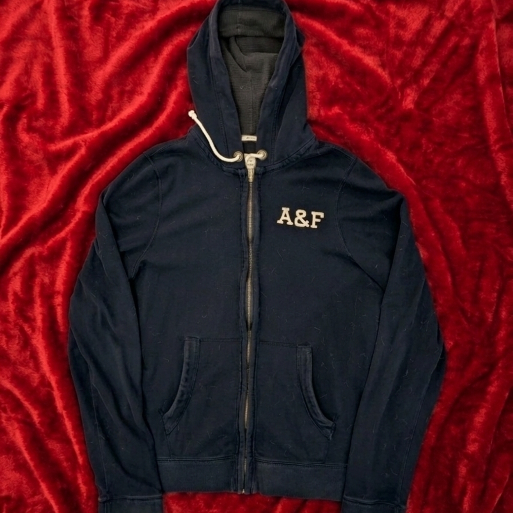 Vintage Abercrombie & Fitch Navy Blue Hoodie Muscle Fit Embroidered Lettering